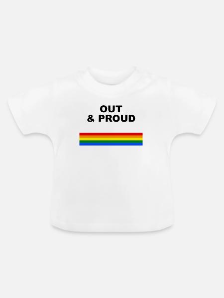 Out & Proud Regenbogen Flaggen Design - Baby Bio-T-Shirt mit Rundhals - Weiß