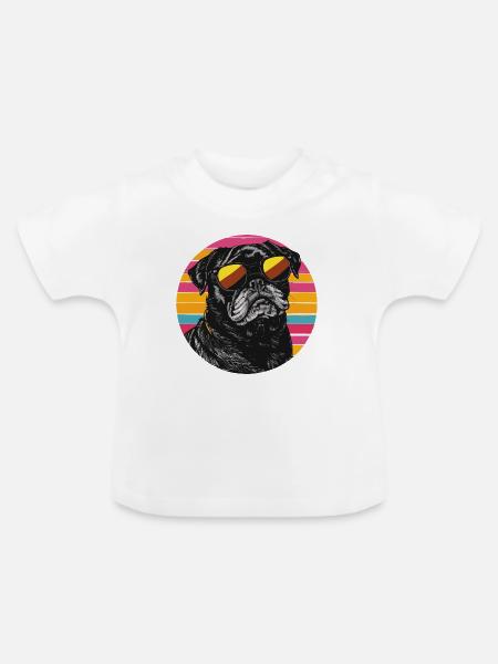 Pug Neon Retro Sonnenbrille - Baby Bio-T-Shirt mit Rundhals - Weiß