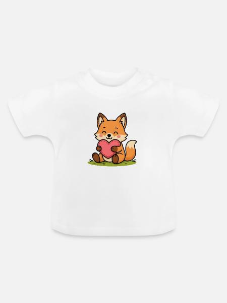 Kuschel-Fuchs mit Herz - Baby Bio-T-Shirt mit Rundhals - Weiß