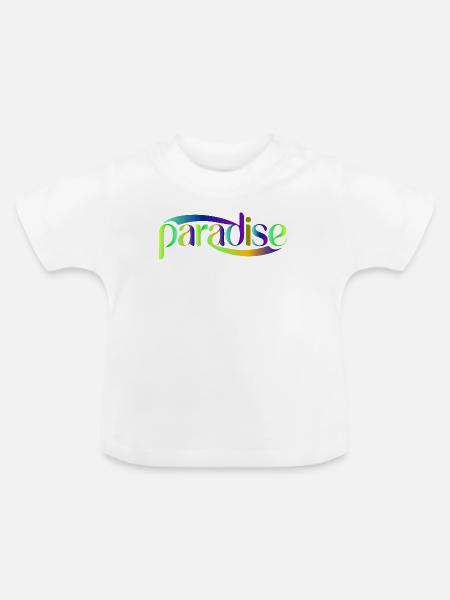Paradise Rainbow Skriptdesign - Baby Bio-T-Shirt mit Rundhals - Weiß