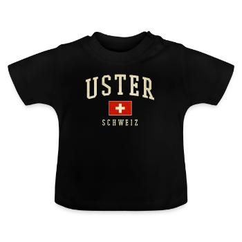 Uster Schweiz Design – Lokalstolz mit Flagge - Baby Bio-T-Shirt mit Rundhals - Schwarz - Vorne