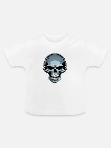 Schädel mit Kopfhörern Illustration - Baby Bio-T-Shirt mit Rundhals - Weiß