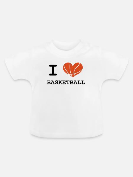 Ich liebe Basketball - Baby Bio-T-Shirt mit Rundhals - Weiß