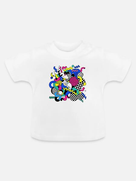 Neon Chaos Pop Art Muster - Baby Bio-T-Shirt mit Rundhals - Weiß