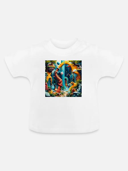 Bunter Traumwelt-Dinosaurier - Baby Bio-T-Shirt mit Rundhals - Weiß