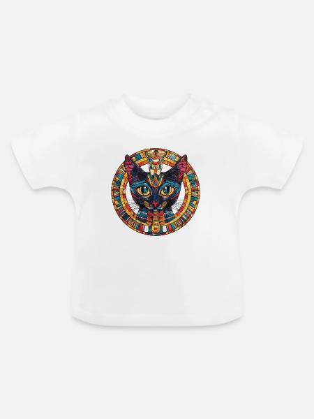 Mosaikkatze im Sonnenkreis - Baby Bio-T-Shirt mit Rundhals - Weiß