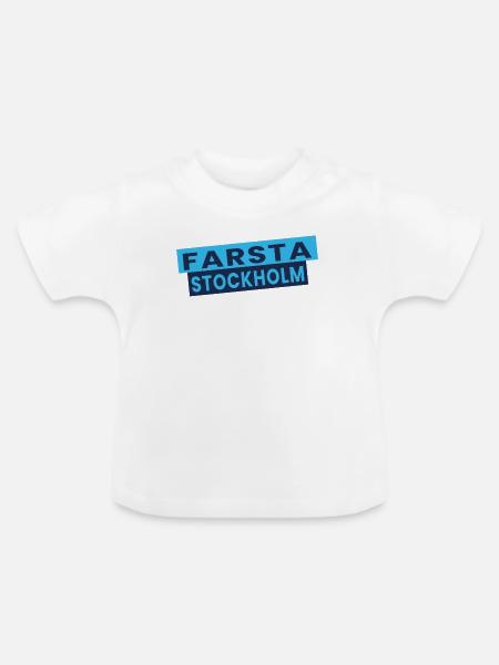 Farsta Stockholm Blaue Typografie-Layout - Baby Bio-T-Shirt mit Rundhals - Weiß
