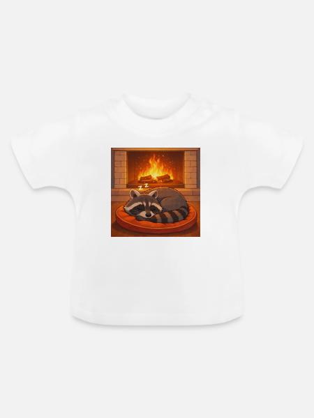 Gemütlicher Waschbär am Kamin - Baby Bio-T-Shirt mit Rundhals - Weiß