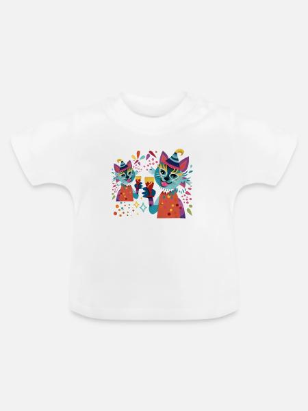 Kuschelige Partykatzen Neonfarben - Baby Bio-T-Shirt mit Rundhals - Weiß