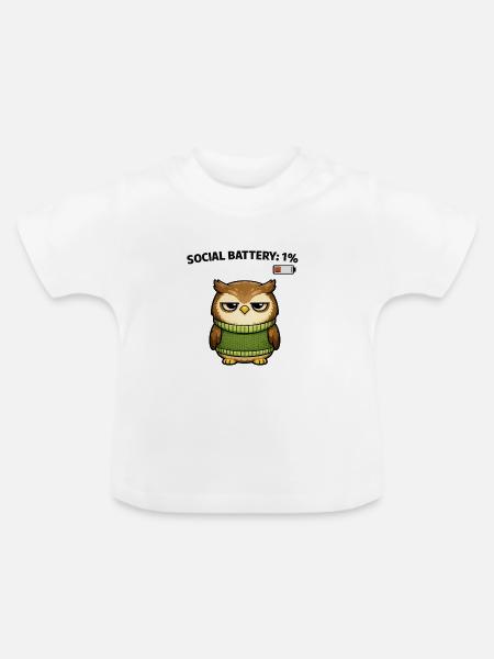 Eulenpullover 1% Akku Humor - Baby Bio-T-Shirt mit Rundhals - Weiß