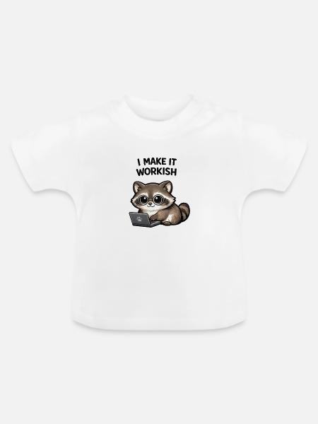 Workish Waschbär am Laptop - Baby Bio-T-Shirt mit Rundhals - Weiß