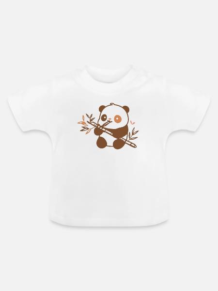 Kuschelpanda mit Bambus - Baby Bio-T-Shirt mit Rundhals - Weiß