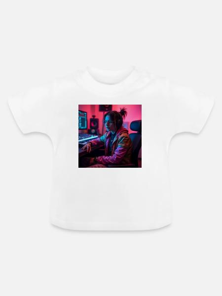 Cyber Neon Producer im Studio - Baby Bio-T-Shirt mit Rundhals - Weiß