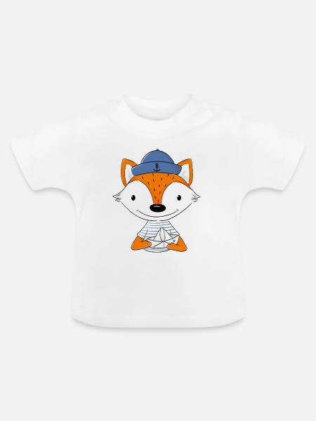 Matrosen Fuchs mit Papierboot - Baby Bio-T-Shirt mit Rundhals - Weiß