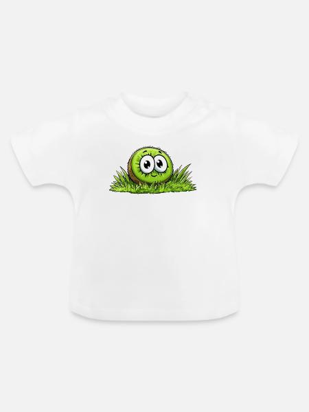 Fröhlicher Kiwi im Gras - Baby Bio-T-Shirt mit Rundhals - Weiß