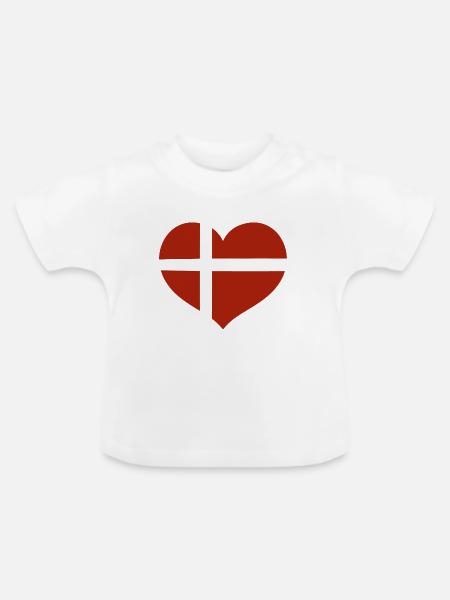 Dänische Flaggenherz - Baby Bio-T-Shirt mit Rundhals - Weiß