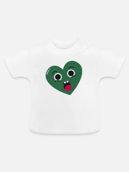 Lächelndes Grünes Herz - Baby Bio-T-Shirt mit Rundhals - Weiß