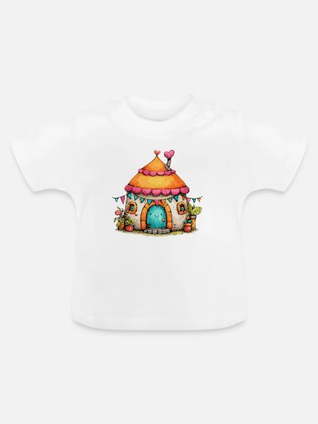 Pilzhäuschen mit Girlanden - Baby Bio-T-Shirt mit Rundhals - Weiß