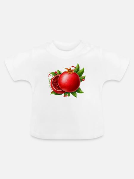 Granatapfel mit Blättern - Baby Bio-T-Shirt mit Rundhals - Weiß