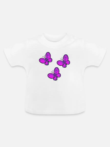 Neon Pink Schmetterlinge Trio - Baby Bio-T-Shirt mit Rundhals - Weiß