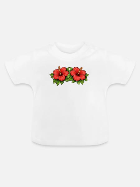 Doppel Hibiskus Tropen Muster - Baby Bio-T-Shirt mit Rundhals - Weiß