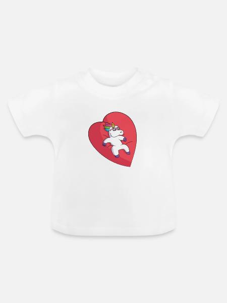 Einhorn auf Herzliebe - Baby Bio-T-Shirt mit Rundhals - Weiß