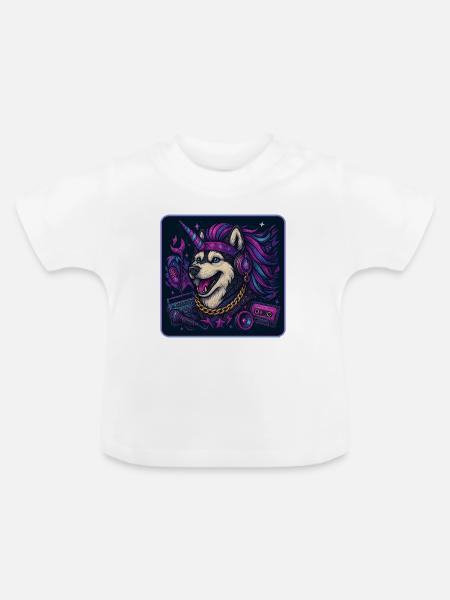 Husky Einhorn Party - Baby Bio-T-Shirt mit Rundhals - Weiß