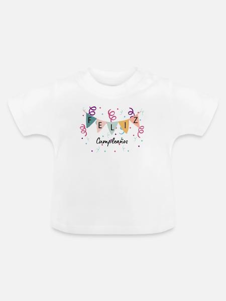 Feierlaune mit Wimpelkette - Felix Cumpleanos  - Baby Bio-T-Shirt mit Rundhals - Weiß