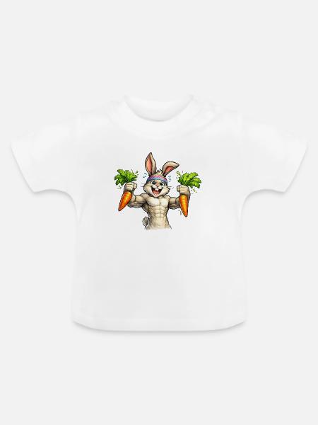 Starker Hase mit Karotten - Baby Bio-T-Shirt mit Rundhals - Weiß
