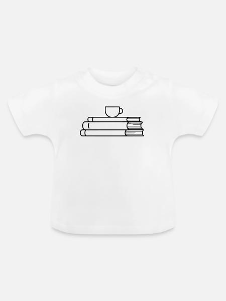 Bücherstapel Kaffee Tasse Outline - Baby Bio-T-Shirt mit Rundhals - Weiß