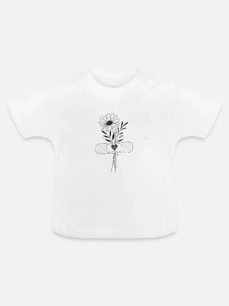 Gänseblümchenherz-Schleife - Baby Bio-T-Shirt mit Rundhals - Weiß