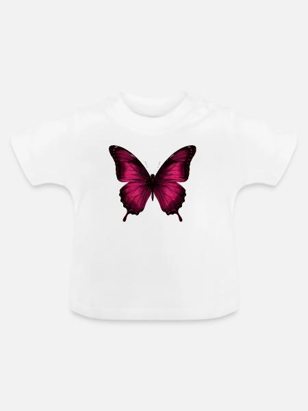 Magenta Schmetterling auf Schwarz - Baby Bio-T-Shirt mit Rundhals - Weiß
