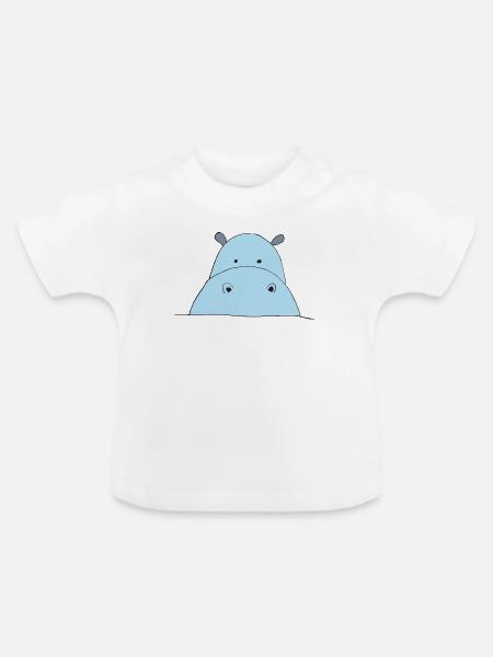 Blauer Hippo Blickfang - Baby Bio-T-Shirt mit Rundhals - Weiß