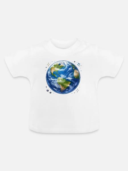 Erde im kosmischen Aquarellstil - Baby Bio-T-Shirt mit Rundhals - Weiß