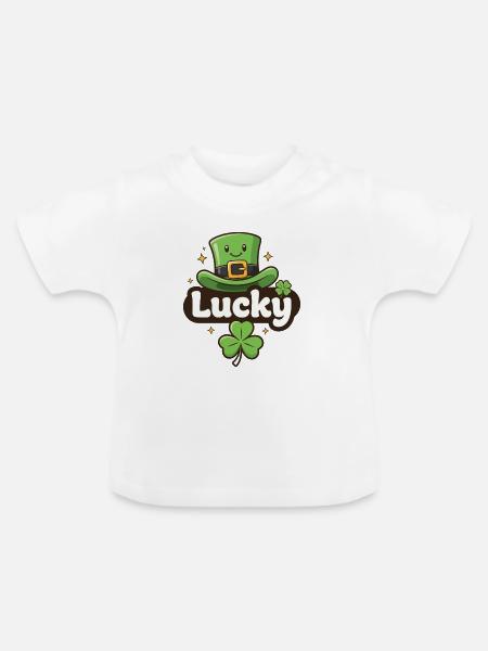 Lucky Leprechaun-Hut-Cartoon - Baby Bio-T-Shirt mit Rundhals - Weiß