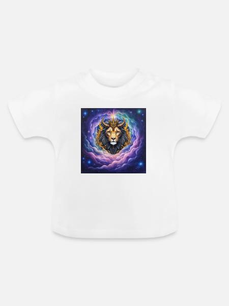 Himmlischer Löwe mit goldener Krone - Baby Bio-T-Shirt mit Rundhals - Weiß