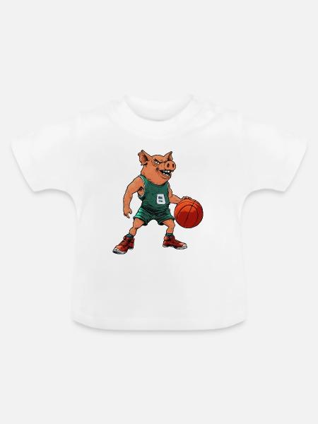 Schweine Basketballer/ Basketball Sau - Baby Bio-T-Shirt mit Rundhals - Weiß