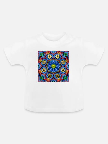 Kaleidoskop Mandala Farbfeuer - Baby Bio-T-Shirt mit Rundhals - Weiß