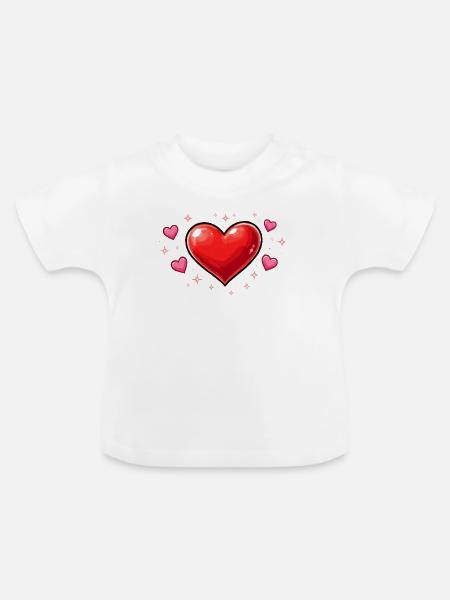 Glitzer Herzliebe Muster - Baby Bio-T-Shirt mit Rundhals - Weiß