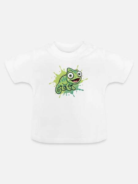 Fröhlicher Chamäleon Spritzer - Baby Bio-T-Shirt mit Rundhals - Weiß