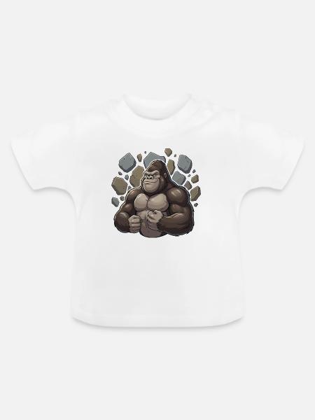 Kraftgorilla Steinbruch Attacke - Baby Bio-T-Shirt mit Rundhals - Weiß