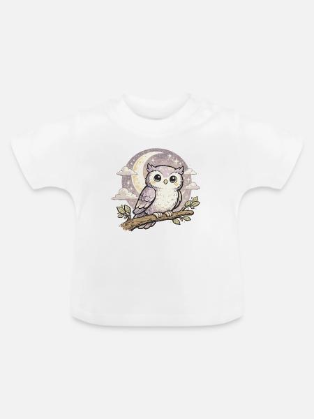 Mondlicht-Eulentraum - Baby Bio-T-Shirt mit Rundhals - Weiß