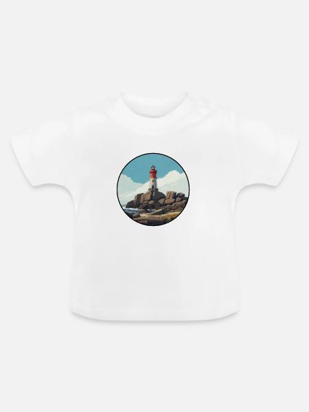 Bretonischer Leuchtturm am Meer - Baby Bio-T-Shirt mit Rundhals - Weiß