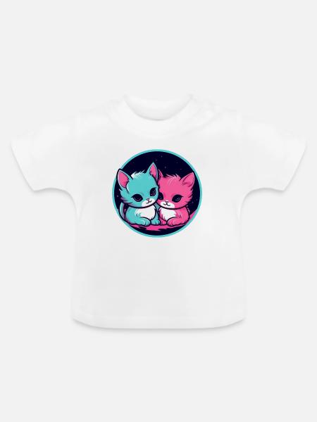 Kätzchen Duo Neon - Baby Bio-T-Shirt mit Rundhals - Weiß
