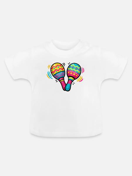 Bunte Tamburin Rhythmus - Baby Bio-T-Shirt mit Rundhals - Weiß