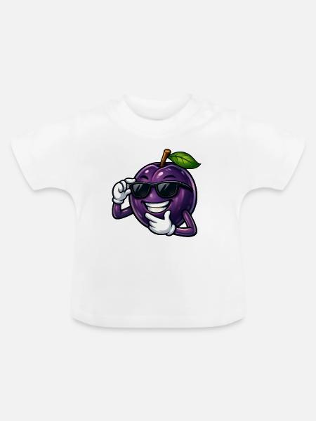 Coole Pflaume Cartoon Comic Obst Sommer - Baby Bio-T-Shirt mit Rundhals - Weiß