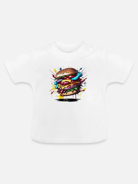 Burger - Hamburger - Fastfood - Baby Bio-T-Shirt mit Rundhals - Weiß