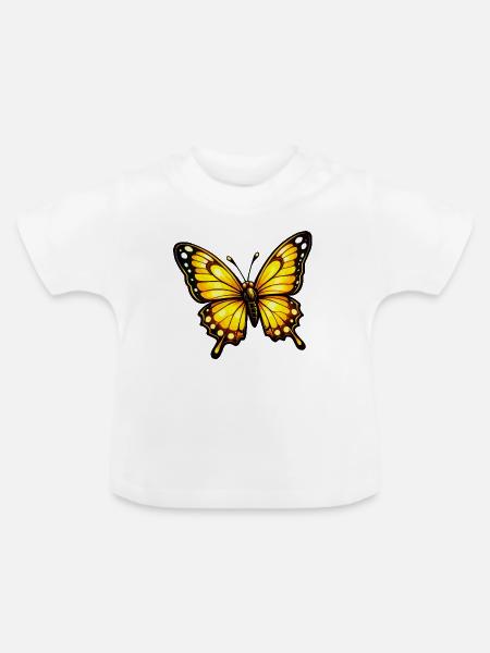Gelborange Schmetterling Muster - Baby Bio-T-Shirt mit Rundhals - Weiß
