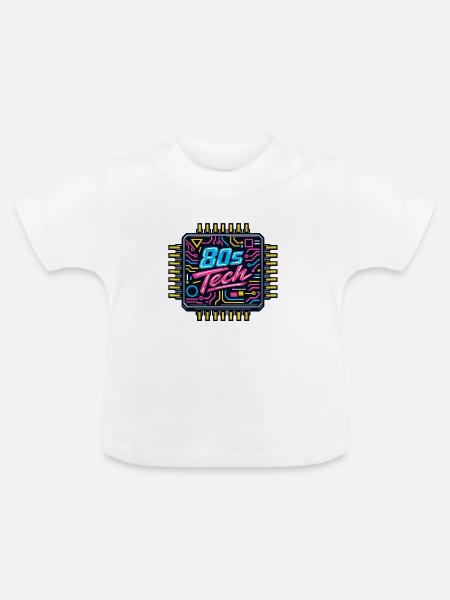 80er Tech Neon Chip - Baby Bio-T-Shirt mit Rundhals - Weiß