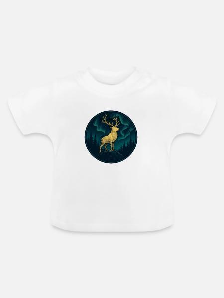 Goldener Hirsch unter Nordlichtern - Baby Bio-T-Shirt mit Rundhals - Weiß